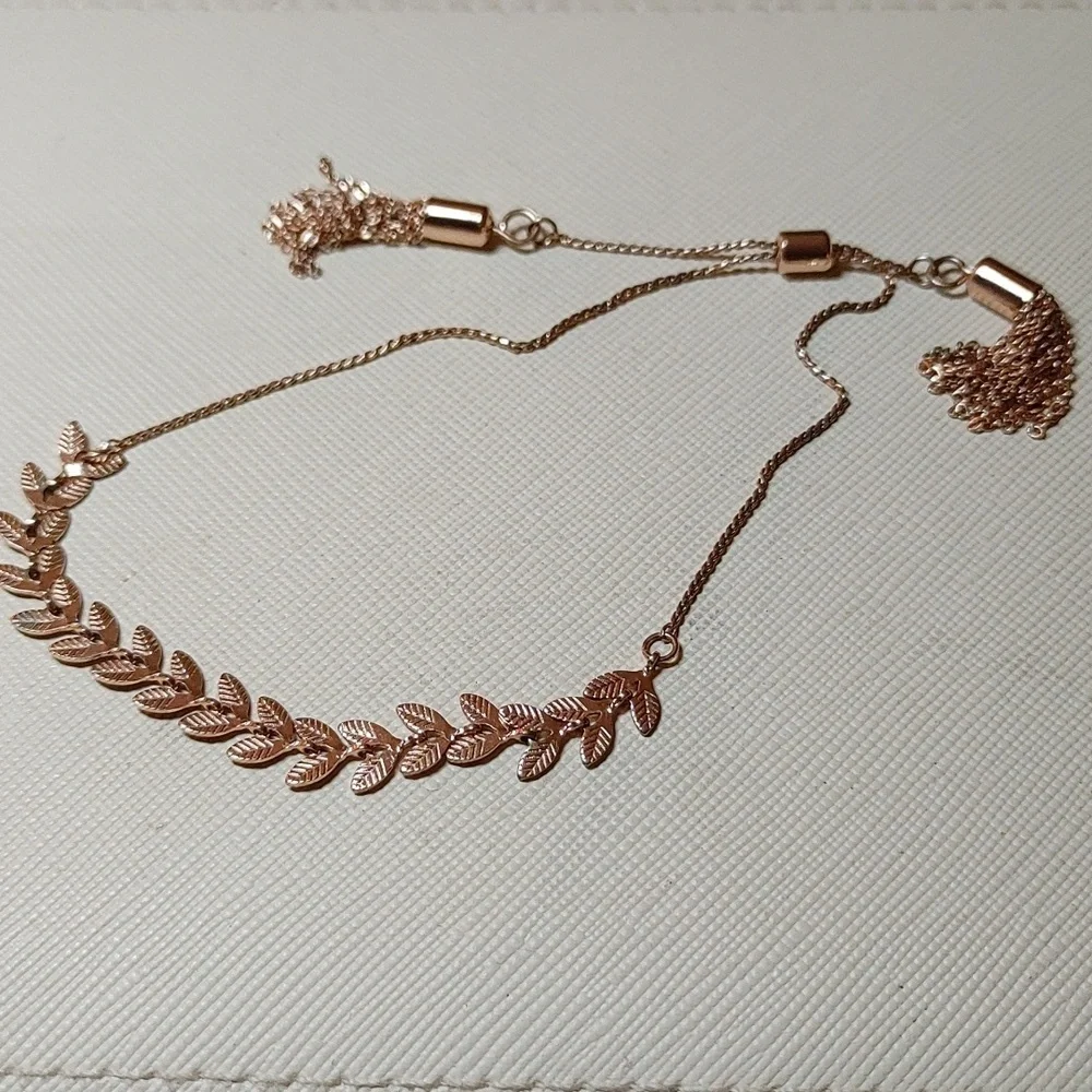 Rose Gold Adjustable Slider Chain Leaf Bracelet